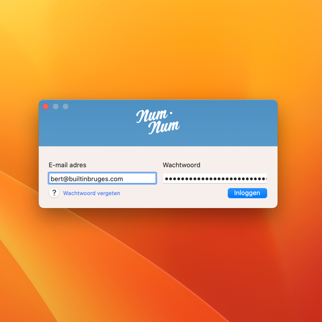 Num•Num macOS Synchronisatie app inlogvenster